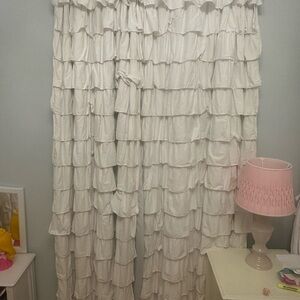 4 Pottery Barn Kids White Ruffled Curtains, black out